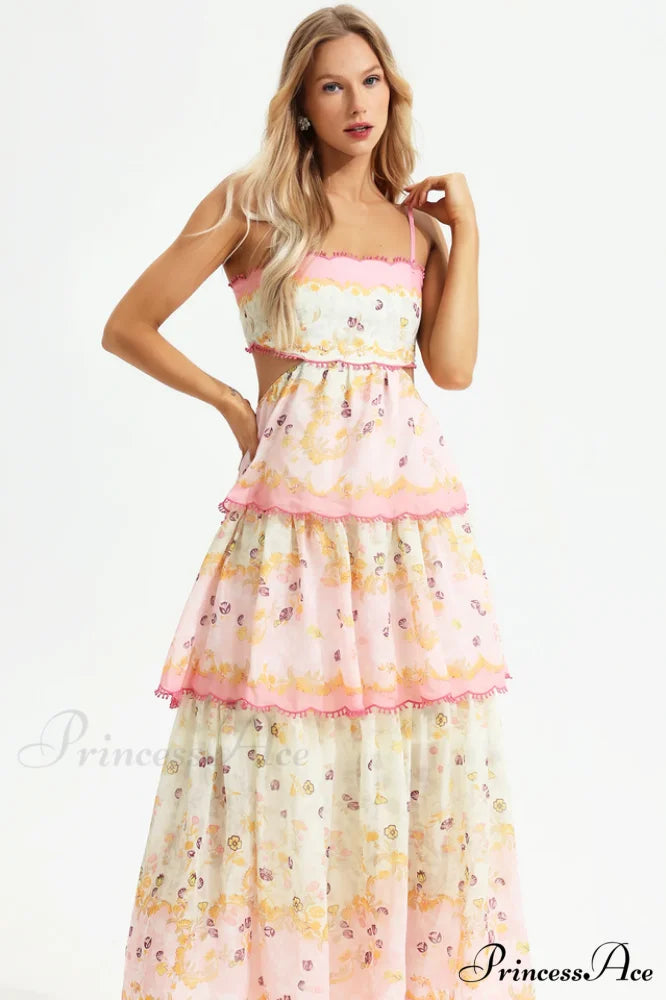 Floral Cami Tiered Charming Ruffle Hem Dress