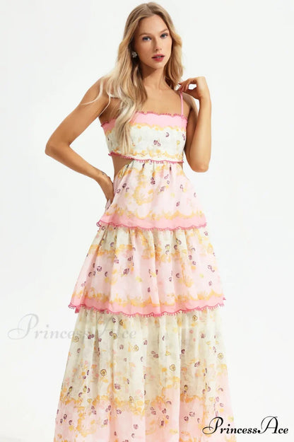 Floral Cami Tiered Charming Ruffle Hem Dress
