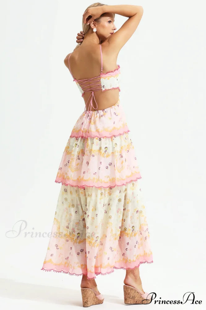 Floral Cami Tiered Charming Ruffle Hem Dress
