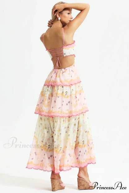 Floral Cami Tiered Charming Ruffle Hem Dress