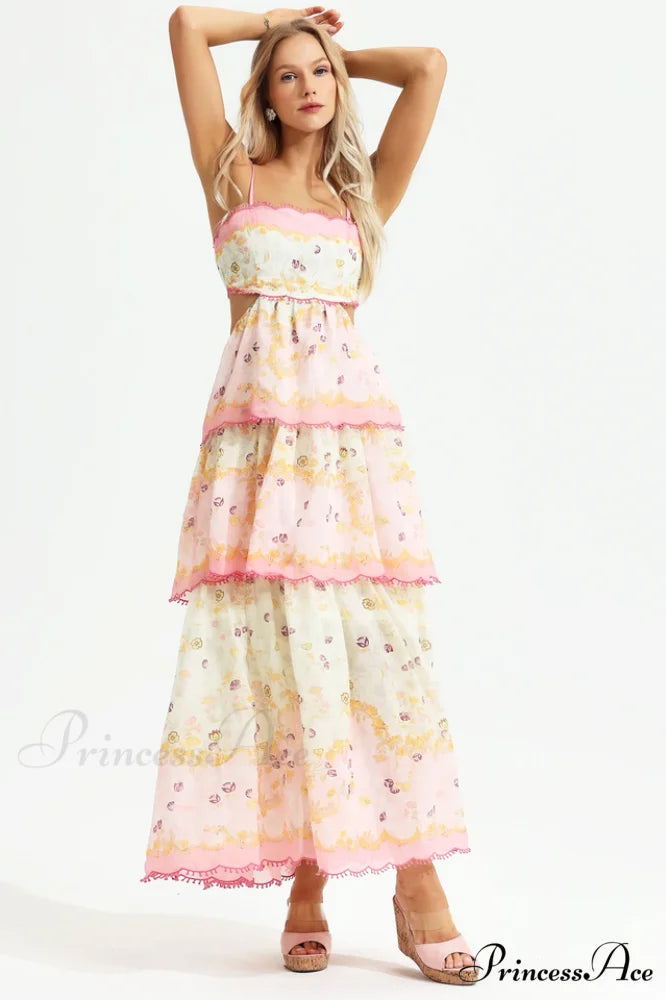 Floral Cami Tiered Charming Ruffle Hem Dress
