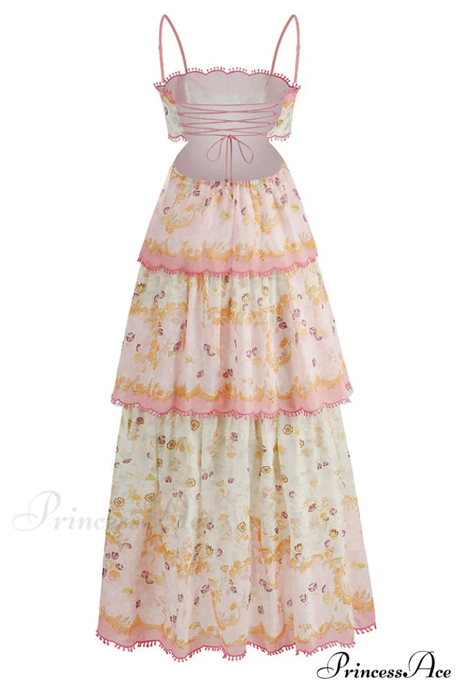 Floral Cami Tiered Charming Ruffle Hem Dress
