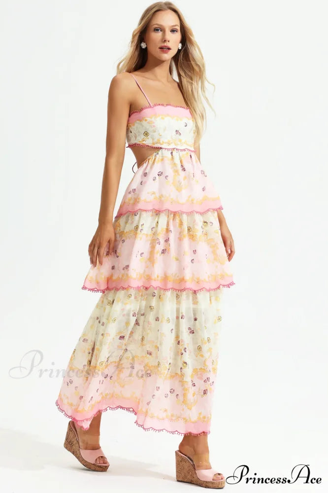 Floral Cami Tiered Charming Ruffle Hem Dress