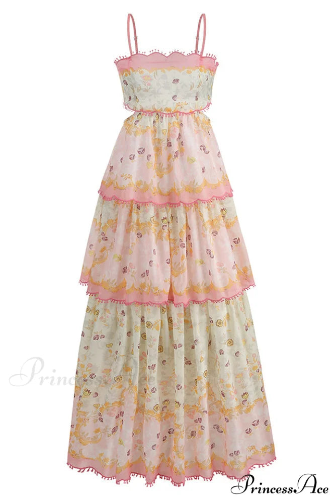 Floral Cami Tiered Charming Ruffle Hem Dress XS / Pink
