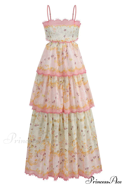 Floral Cami Tiered Charming Ruffle Hem Dress XS / Pink