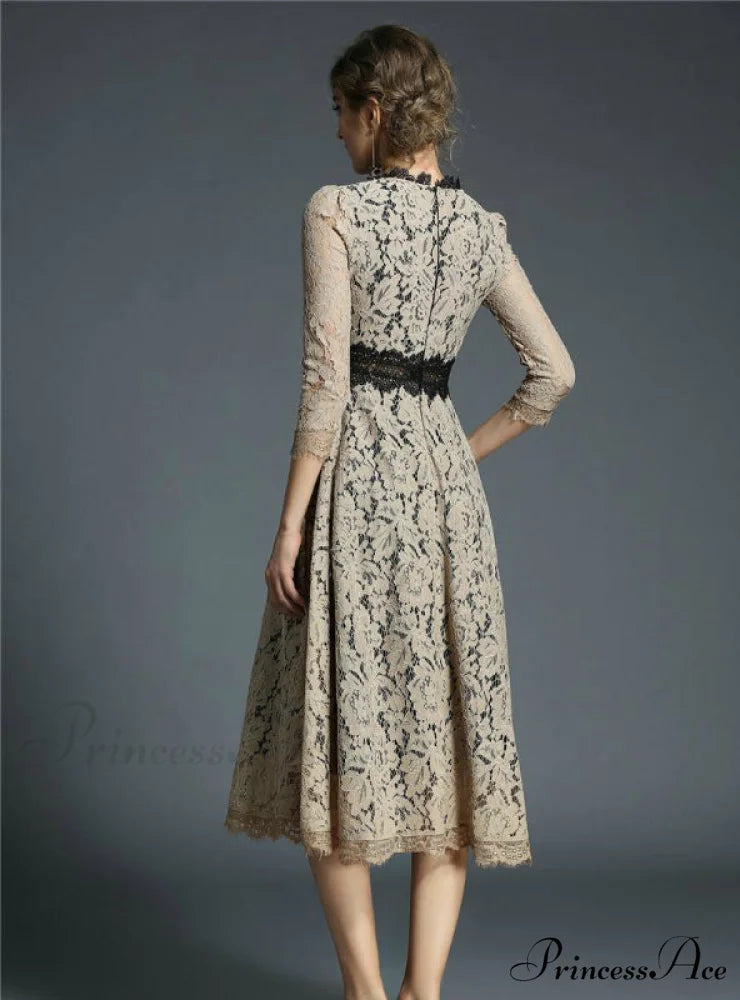 Floral Crochet Hollow Out Patchwork Lace Dress L / Blue