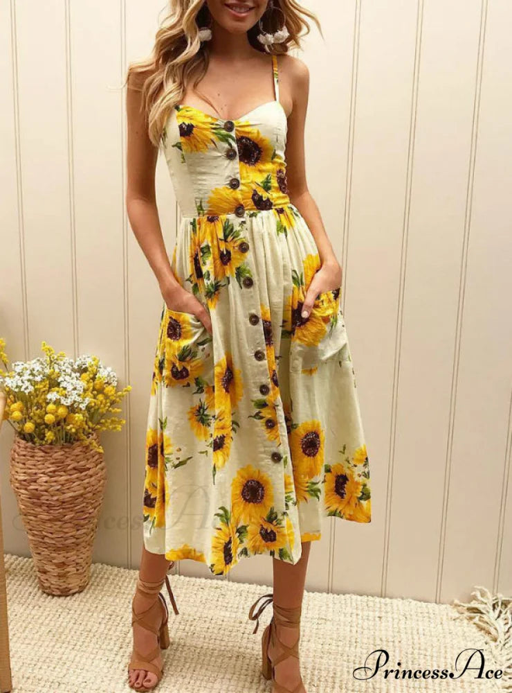 Floral Dot Long Boho Bohemian Women Strap Printed M / Blue