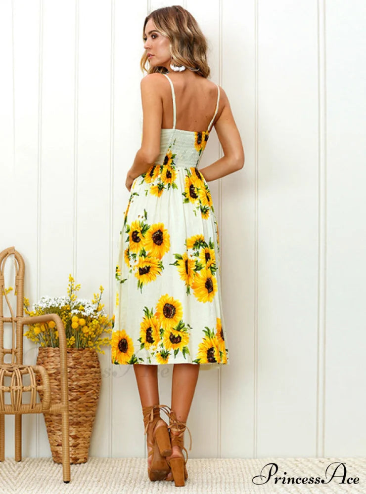 Floral Dot Long Boho Bohemian Women Strap Printed M / White