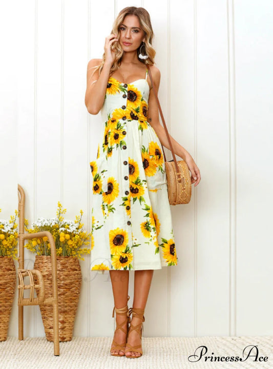 Floral Dot Long Boho Bohemian Women Strap Printed S / White