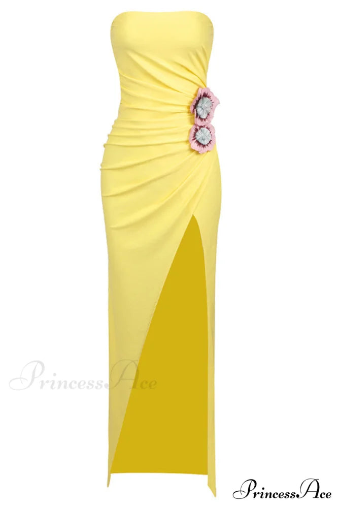 Floral Elegant Applique Dress XS / Yellow