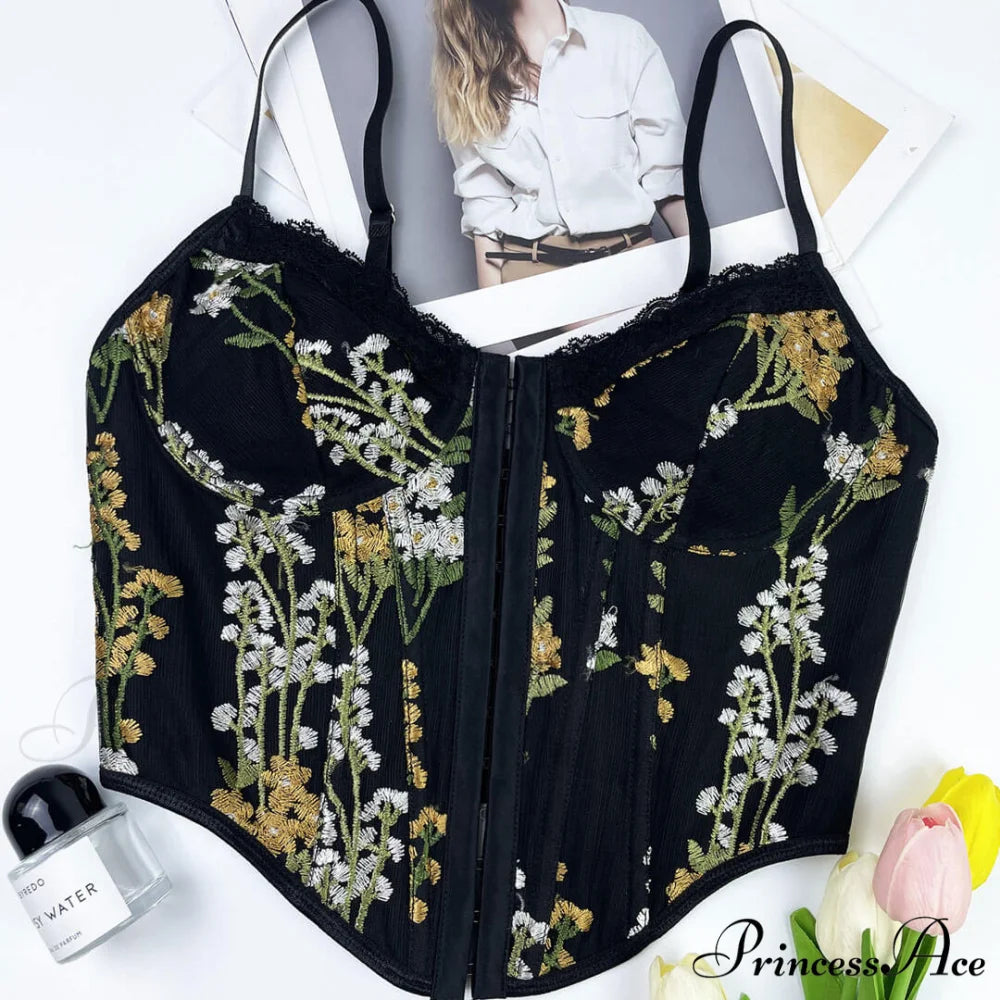 Floral Embellished Graceful Strap Mini Dress L / Black