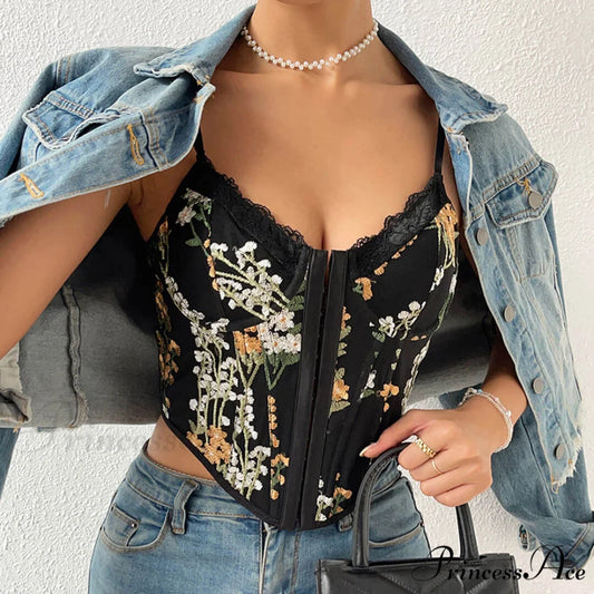Floral Embellished Graceful Strap Mini Dress S / Black