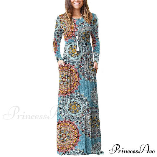 Floral Empire Pleated Maxi Casual Long Dresses