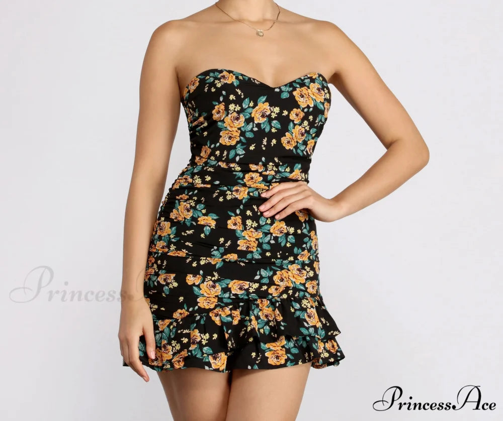 Floral Feels Stylish Ruffle Mini Dress BLACK / S