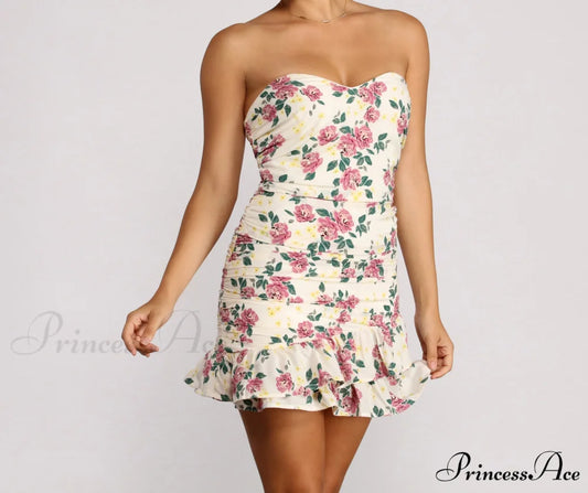 Floral Feels Stylish Ruffle Mini Dress IVORY / S