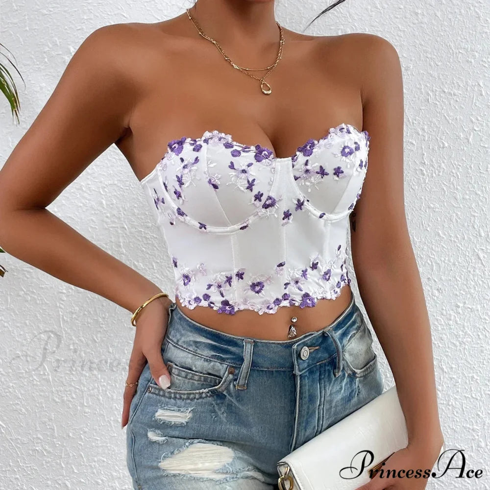 Floral Korean Open-Back Fishbone Corset Top croptop-250126