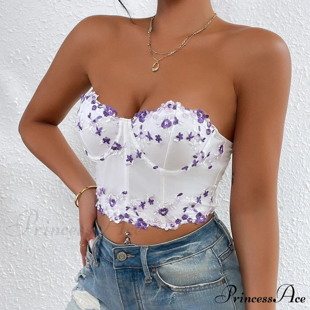 Floral Korean Open-Back Fishbone Corset Top Purple / S croptop-250126