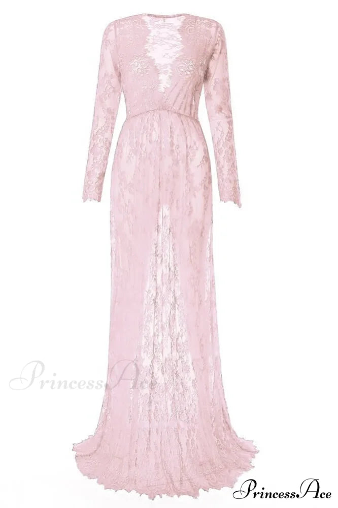 Floral Lace High Waist Slim Long Dress with Sheer Detail S / Navy