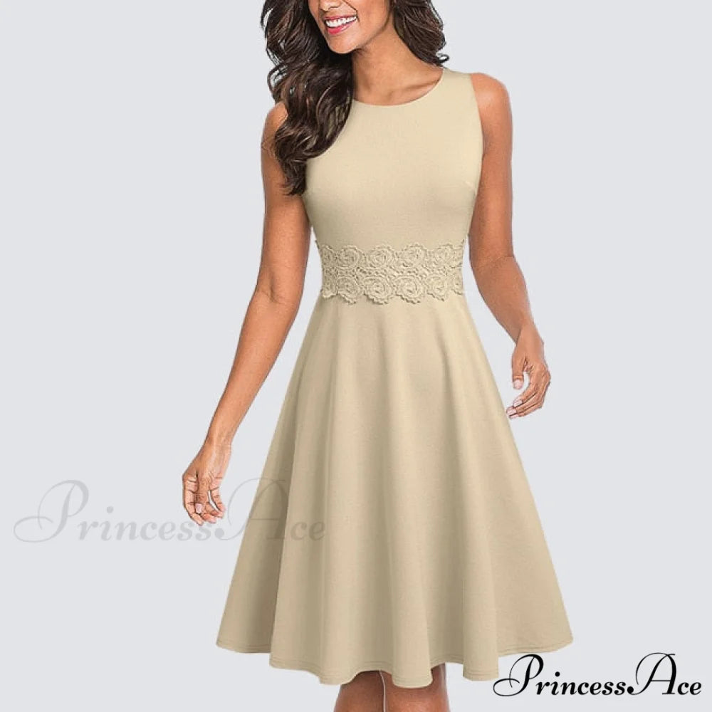 Floral Lace Patchwork Sleeveless Tunic Party Swing Dress