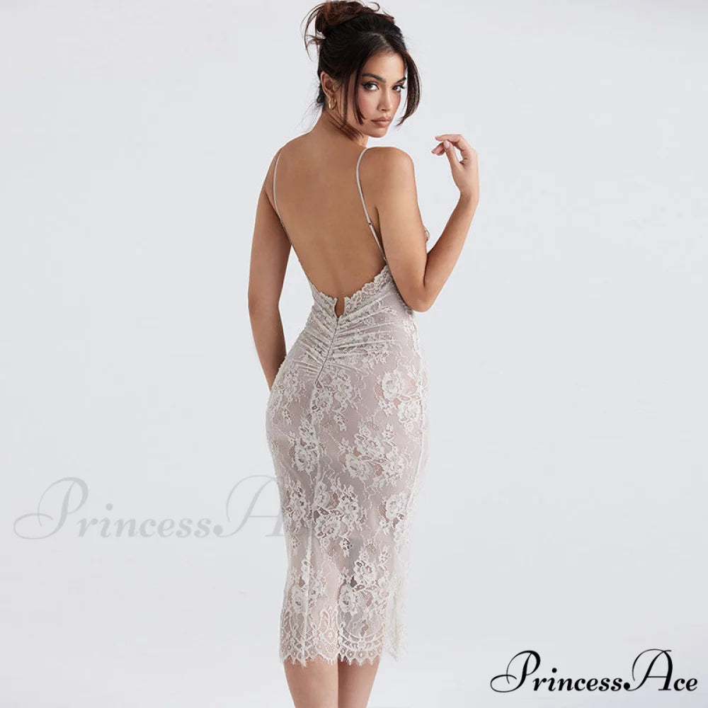 Floral Lace Ruched Tie Back Cap Sophisticated Sleeve Square Neck Mini Sundress - White L / White