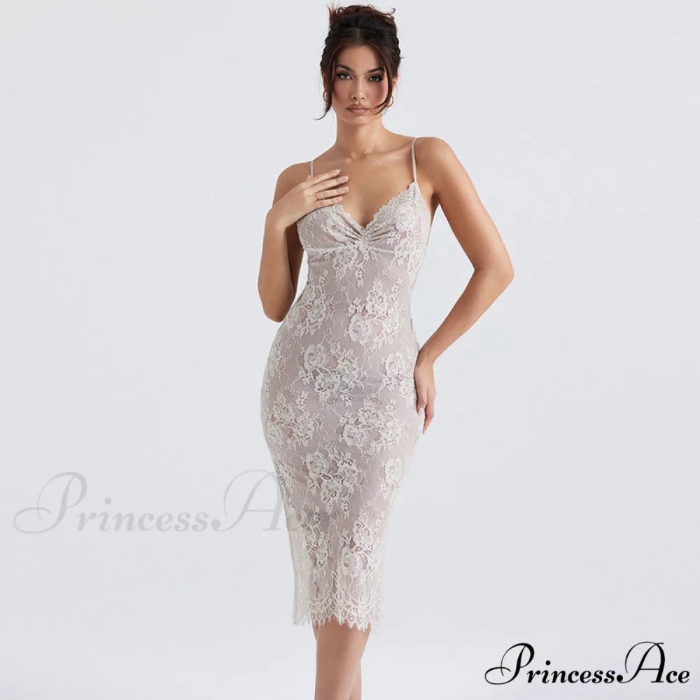 Floral Lace Ruched Tie Back Cap Sophisticated Sleeve Square Neck Mini Sundress - White S / White