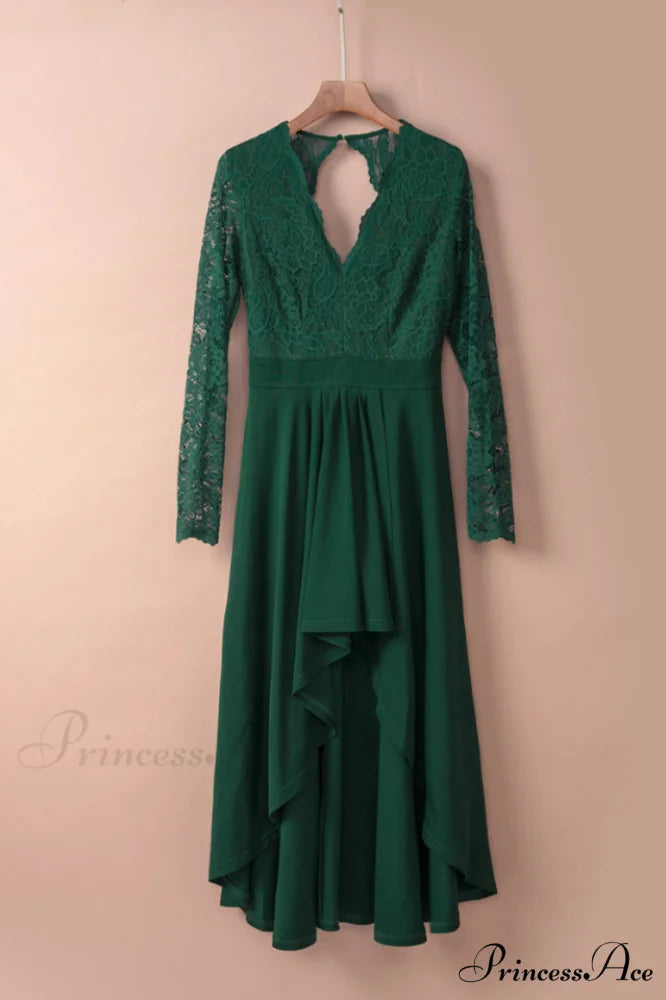 Floral Lace Satin Charming Maxi Prom Dress