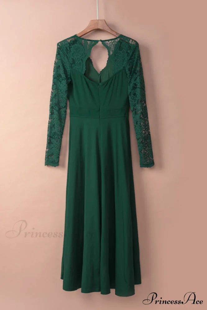 Floral Lace Satin Charming Maxi Prom Dress