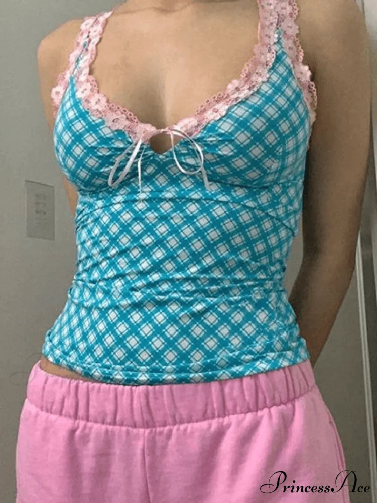 Floral Lace Strap Trendy Cropped Cami Top Green / S