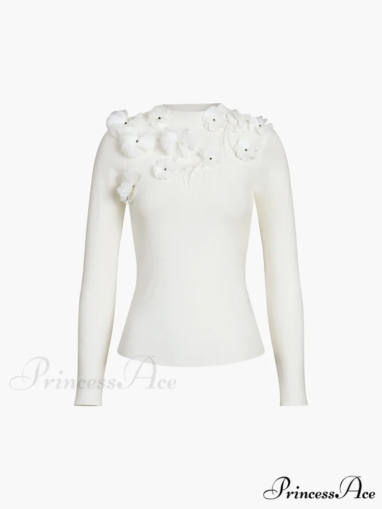 Floral Long Graceful Sleeve Knit Top