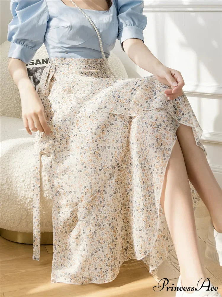 Floral Pattern A-Line Bohemian Retro Skirt Summer Spring summer garden / One Size skirt-250126