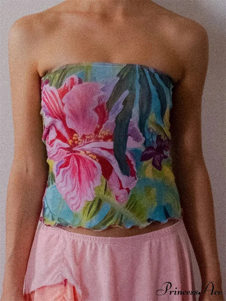 Floral Pattern Sleeveless Open-Back Tube Crop Top croptop-250126