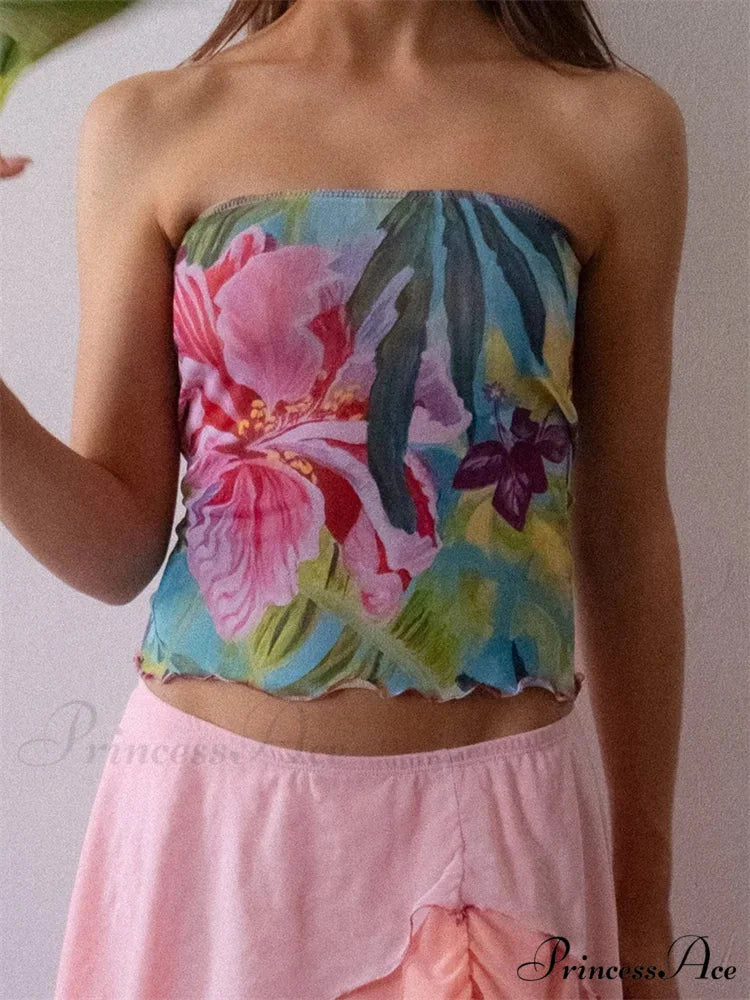 Floral Pattern Sleeveless Open-Back Tube Crop Top croptop-250126
