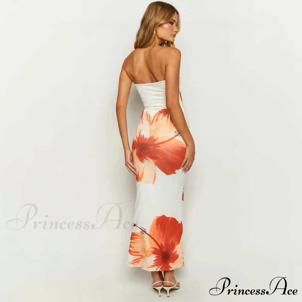 Floral Patterned Off-The-Shoulder Sleek Beach Long Flowered Dress floraldress-250126