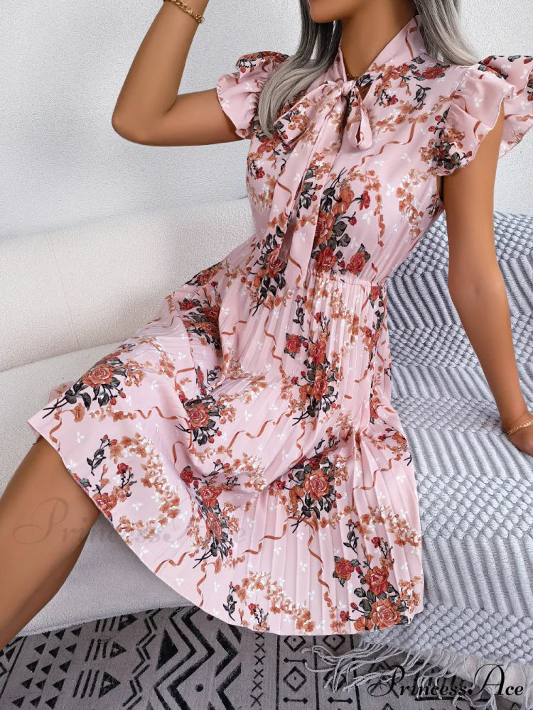 Floral Pleated Dress M / Green