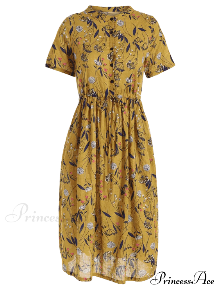 Floral Print Drawstring Dress L / PURPLISH BLUE