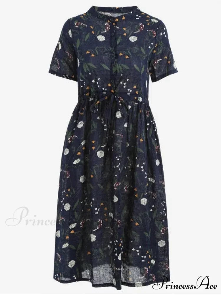 Floral Print Drawstring Dress XL / GINGER