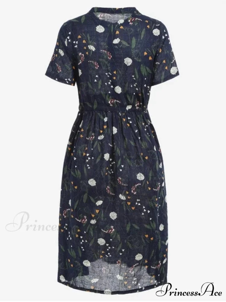 Floral Print Drawstring Dress XXL / GINGER