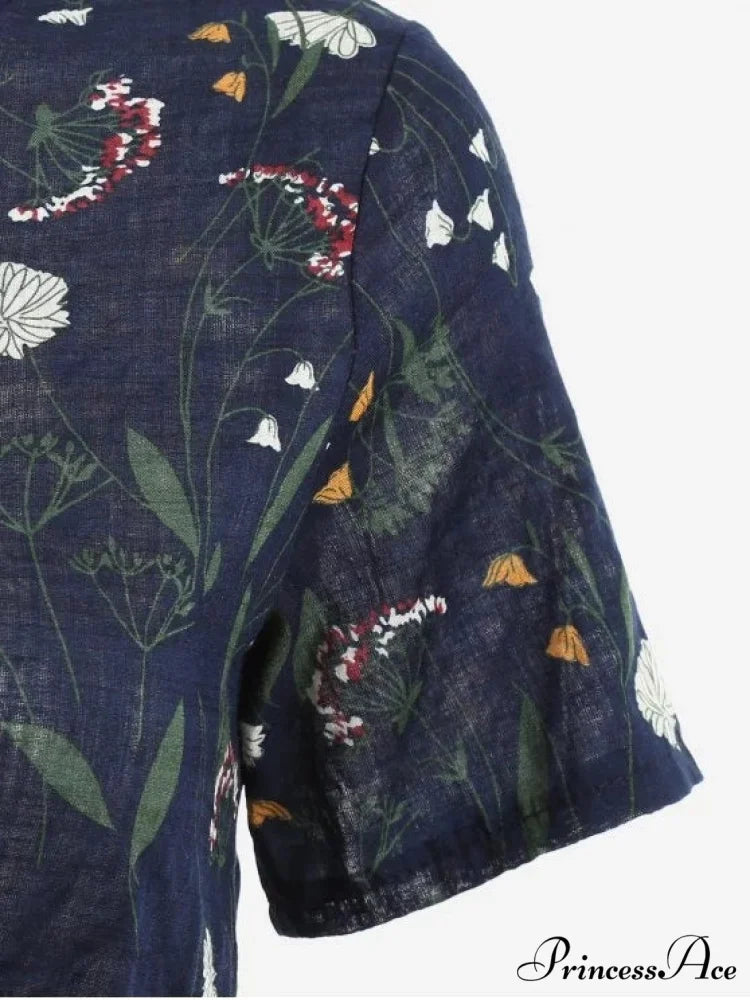 Floral Print Drawstring Dress XXL / PURPLISH BLUE