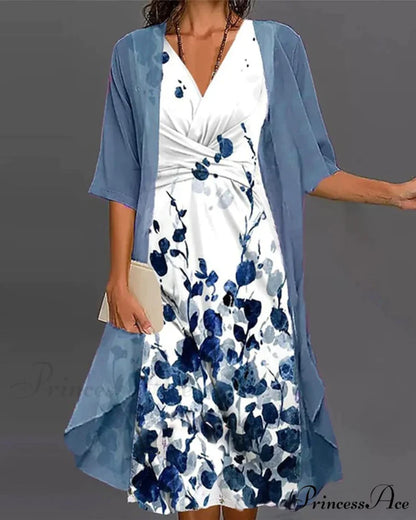 Floral Print Dress Set Blue / S