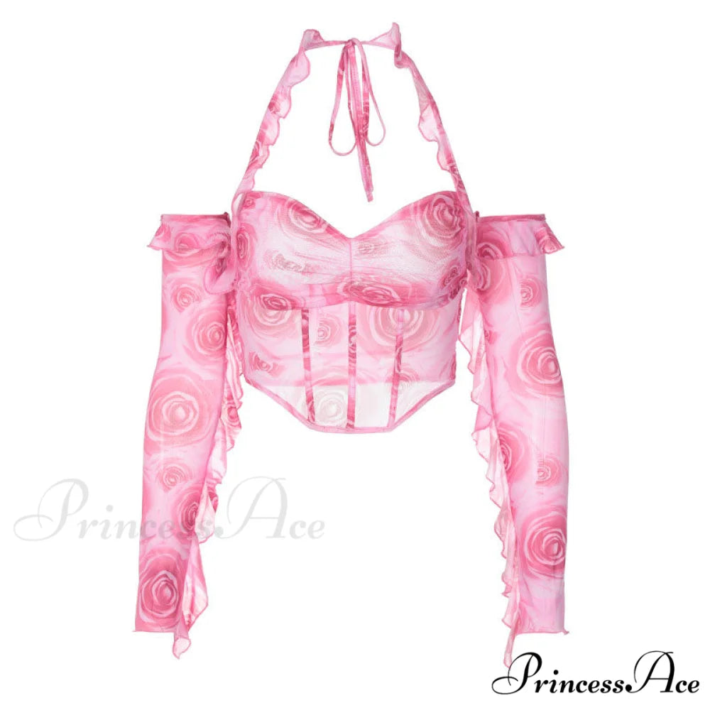 Floral Print Graceful Mini Boho Dress L / Pink