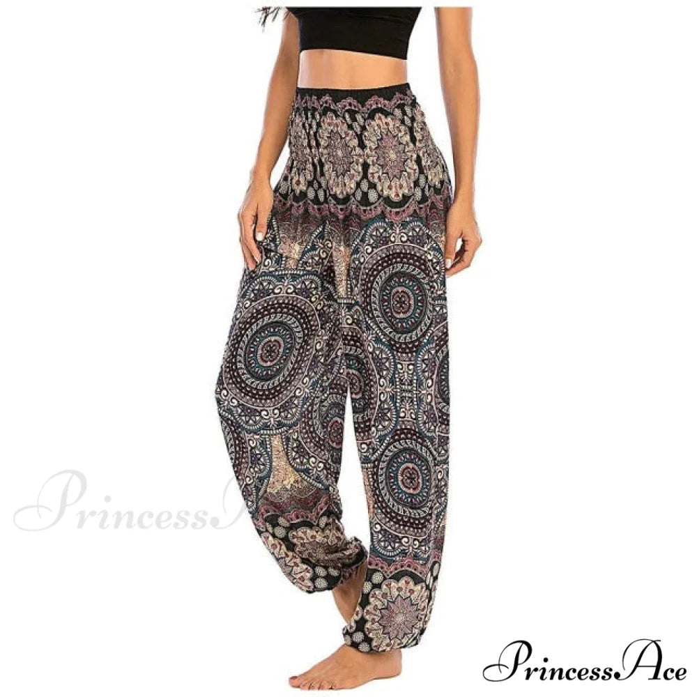 Floral Print Long Pants Brown / M
