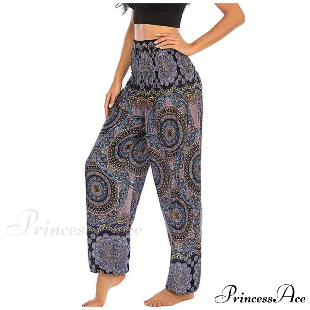 Floral Print Long Pants Purple / M