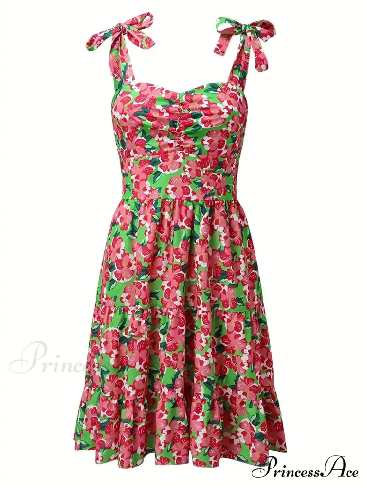Floral Print Ruffle Hem Cami Dress with Spaghetti Straps M / Rose