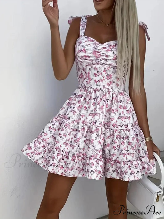Floral Print Ruffle Hem Cami Dress with Spaghetti Straps S / Rose