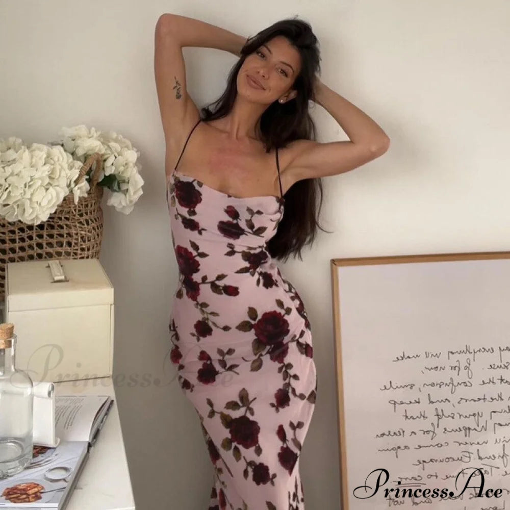 Floral Print Strappy Charming Back Tie-Up Midi Dress