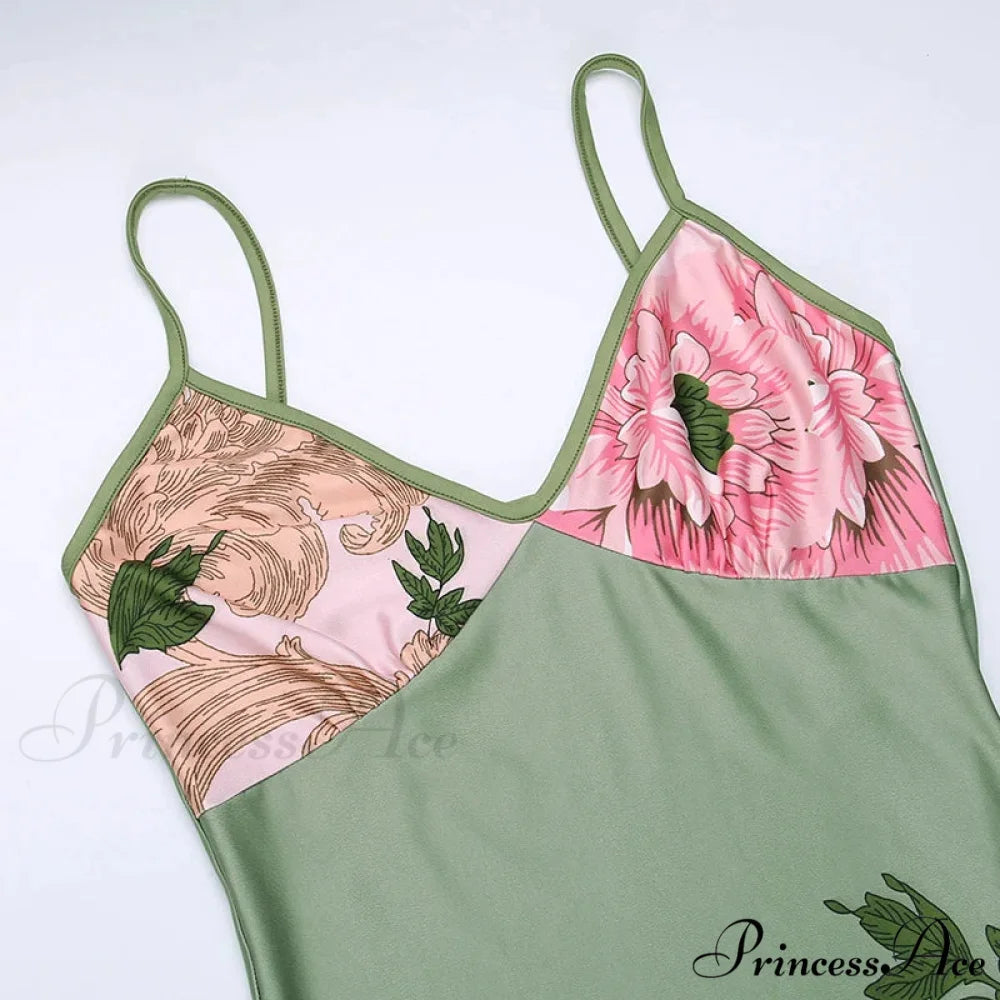 Floral Print Suspender V-neck Maxi 2024 Chic Female Beach Party Club Bodycon Dress