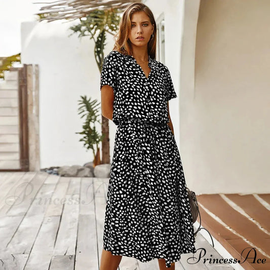 Floral Print Vintage Short Sleeve Boho Dress