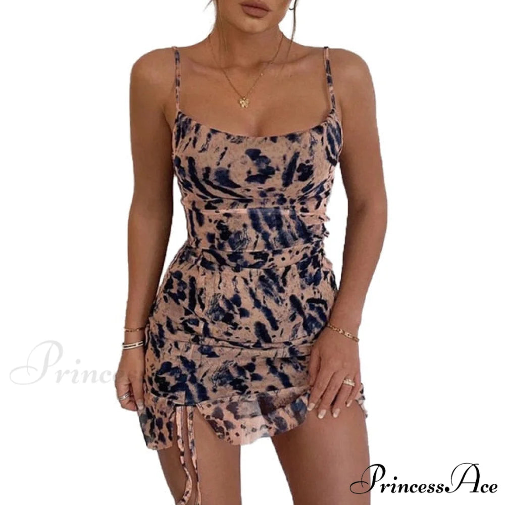 Floral Print Women Bodycon Dress Khaki / L