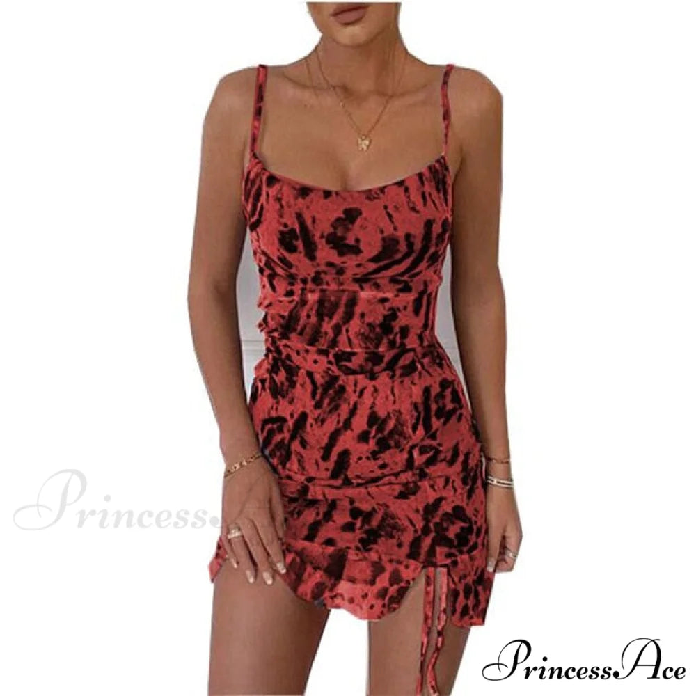 Floral Print Women Bodycon Dress Red / L