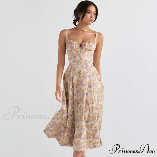 Floral Printed Crop Top and Classic Tiered Ruffle Skirt Matching Set M / Green